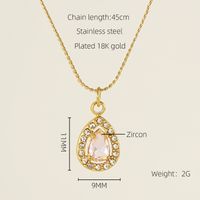 Titanium Steel 18K Gold Plated Elegant Lady Oval Water Droplets Heart Shape Inlay Zircon Pendant Necklace sku image 8
