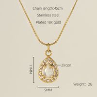 Titanium Steel 18K Gold Plated Elegant Lady Oval Water Droplets Heart Shape Inlay Zircon Pendant Necklace sku image 9