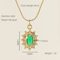 Titanium Steel 18K Gold Plated Elegant Lady Oval Water Droplets Heart Shape Inlay Zircon Pendant Necklace sku image 21