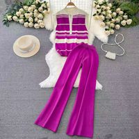 Outdoor Daily Women's Casual Stripe Polyester Pants Sets sku image 4