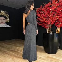 Women's Ball Gown Sexy Oblique Collar Long Sleeve Solid Color Maxi Long Dress Banquet Bar main image 5
