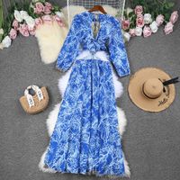 Women's Swing Dress Vacation Round Neck Long Sleeve Color Block Maxi Long Dress Outdoor Daily Beach main image 5