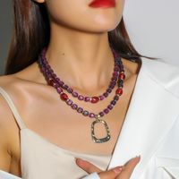 Elegant Retro Color Block Alloy Plastic Beaded Women's Layered Necklaces main image 5