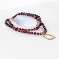 Elegant Retro Color Block Alloy Plastic Beaded Women's Layered Necklaces main image 3