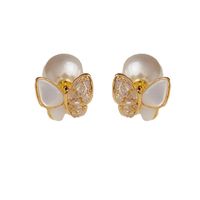 1 Pair Simple Style Classic Style Bow Knot Inlay Sterling Silver Artificial Pearls Ear Studs main image 2