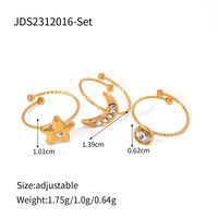 316 Stainless Steel  18K Gold Plated Simple Style Classic Style Plating Inlay Star Moon Rhinestones Rings main image 2