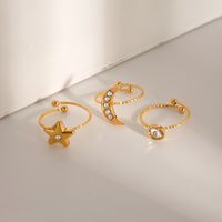 316 Stainless Steel  18K Gold Plated Simple Style Classic Style Plating Inlay Star Moon Rhinestones Rings main image 3