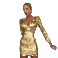 Women's Sheath Dress Sexy V Neck Long Sleeve Solid Color Above Knee Banquet Daily Bar main image 2