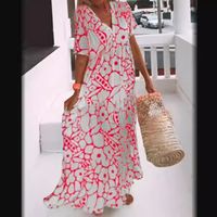 Femmes Robe Régulière Style Simple Col En V Impression Manche Courte Fleur Maxi Longue Robe Du Quotidien Plage main image 5