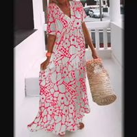 Women's Regular Dress Simple Style V Neck Printing Short Sleeve Flower Maxi Long Dress Daily Beach main image 5