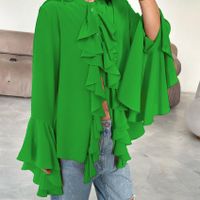 Women's Blouse Long Sleeve Blouses Ruffles Sexy Solid Color main image 3