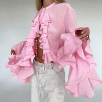 Women's Blouse Long Sleeve Blouses Ruffles Sexy Solid Color main image 1