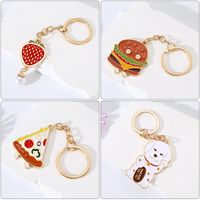 IG Style Simple Style Dog Hamburger Strawberry Alloy Enamel Plating Inlay Pearl Bag Pendant Keychain main image 7