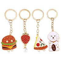 IG Style Simple Style Dog Hamburger Strawberry Alloy Enamel Plating Inlay Pearl Bag Pendant Keychain main image 5
