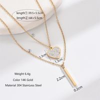 304 Stainless Steel 14K Gold Plated Elegant Glam Plating Inlay V Shape Heart Shape Rhinestones Zircon Double Layer Necklaces main image 3