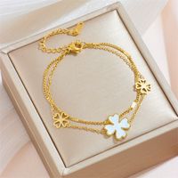 Titanium Steel 18K Gold Plated Sweet Simple Style Number Daisy Acrylic Bracelets Earrings Necklace main image 6