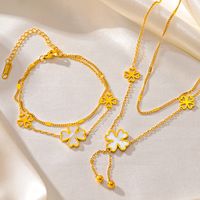 Titan Stahl 18 Karat Vergoldet Süss Einfacher Stil Anzahl Gänseblümchen Acryl Armbänder Ohrringe Halskette main image 1