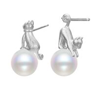 1 Pair Elegant Cute Luxurious Cat Polishing Plating Inlay Sterling Silver Artificial Pearls 18K Gold Plated White Gold Plated Ear Studs main image 9