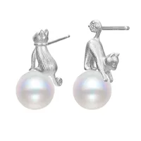 1 Paar Elegant Süß Luxuriös Katze Polieren Überzug Inlay Sterling Silber Künstliche Perlen 18 Karat Vergoldet Weißgold Plattiert Ohrstecker sku image 2