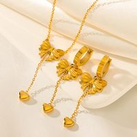 Titanium Steel 18K Gold Plated Sweet Simple Style Number Bow Knot Daisy Titanium Steel Bracelets Earrings Necklace main image 1