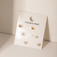 3 Pairs IG Style Simple Style Heart Shape Inlay 304 Stainless Steel Pearl Zircon 18K Gold Plated Ear Studs main image 3