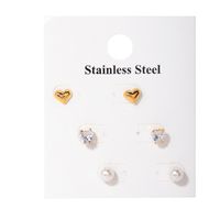 3 Pairs IG Style Simple Style Heart Shape Inlay 304 Stainless Steel Pearl Zircon 18K Gold Plated Ear Studs main image 5