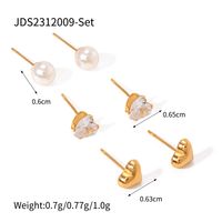 3 Pairs IG Style Simple Style Heart Shape Inlay 304 Stainless Steel Pearl Zircon 18K Gold Plated Ear Studs main image 2