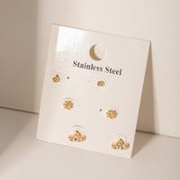 3 Pairs IG Style Shiny Petal Inlay 304 Stainless Steel Zircon 18K Gold Plated Ear Studs main image 3