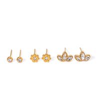 3 Pairs IG Style Shiny Petal Inlay 304 Stainless Steel Zircon 18K Gold Plated Ear Studs main image 5