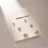 3 Pairs IG Style Shiny Petal Inlay 304 Stainless Steel Zircon 18K Gold Plated Ear Studs main image 4