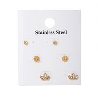 3 Pairs IG Style Shiny Petal Inlay 304 Stainless Steel Zircon 18K Gold Plated Ear Studs main image 6