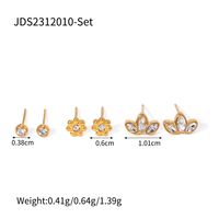 3 Pairs IG Style Shiny Petal Inlay 304 Stainless Steel Zircon 18K Gold Plated Ear Studs main image 2