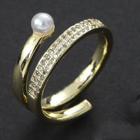 Stainless Steel Casual Simple Style Round Inlay Pearl Zircon Open Rings sku image 1