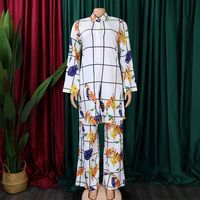 Daily Beach Women's Vacation Plaid Tropical Polyester Printing Button Pants Sets Pants Sets main image 5