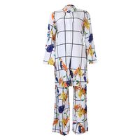 Daily Beach Women's Vacation Plaid Tropical Polyester Printing Button Pants Sets Pants Sets sku image 1