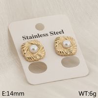 1 Paar Einfacher Stil Einfarbig Inlay Rostfreier Stahl Perle 18 Karat Vergoldet Ohrstecker sku image 2
