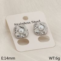 1 Pair Simple Style Solid Color Inlay Stainless Steel Pearl 18K Gold Plated Ear Studs main image 7