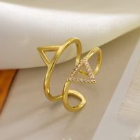 Wholesale Retro Commute Geometric Copper Plating Inlay 18K Gold Plated Zircon Open Rings sku image 3