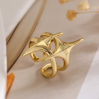 Wholesale Retro Commute Geometric Copper Plating Inlay 18K Gold Plated Zircon Open Rings sku image 2