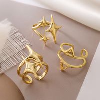 Wholesale Retro Commute Geometric Copper Plating Inlay 18K Gold Plated Zircon Open Rings main image 1