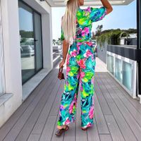 Daily Beach Women's Vacation Plant Flower Polyester Printing Zipper Pants Sets Pants Sets main image 4