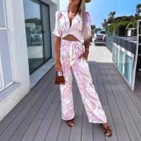 Daily Beach Women's Vacation Plant Flower Polyester Printing Zipper Pants Sets Pants Sets main image 5