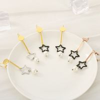 1 Pair Simple Style Star Inlay 304 Stainless Steel Pearl 18K Gold Plated Drop Earrings main image 4