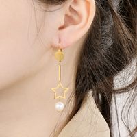 1 Pair Simple Style Star Inlay 304 Stainless Steel Pearl 18K Gold Plated Drop Earrings main image 7