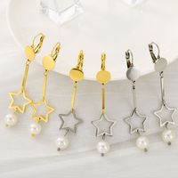 1 Pair Simple Style Star Inlay 304 Stainless Steel Pearl 18K Gold Plated Drop Earrings main image 2