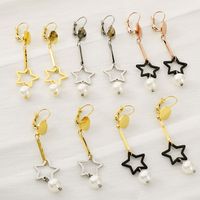 1 Pair Simple Style Star Inlay 304 Stainless Steel Pearl 18K Gold Plated Drop Earrings main image 1