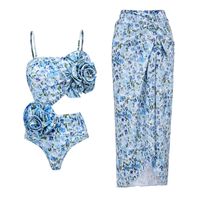 Women's Vacation Ditsy Floral Solid Color Flower 2 Pieces Set One Piece Swimwear main image 1