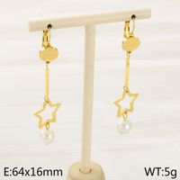 1 Pair Simple Style Star Inlay 304 Stainless Steel Pearl 18K Gold Plated Drop Earrings sku image 1