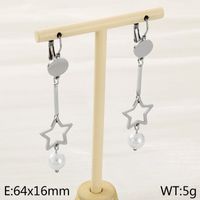 1 Pair Simple Style Star Inlay 304 Stainless Steel Pearl 18K Gold Plated Drop Earrings sku image 2