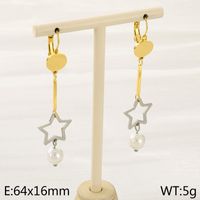 1 Pair Simple Style Star Inlay 304 Stainless Steel Pearl 18K Gold Plated Drop Earrings sku image 3